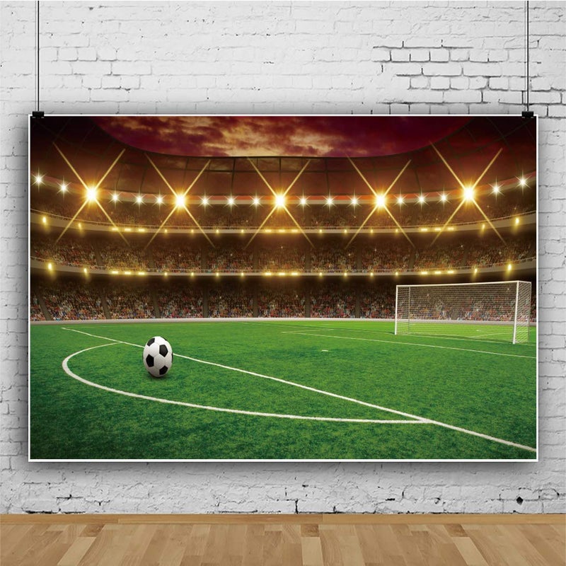 DORCEV 8x6ft Football Stadium Photography Backdrop - Green Glass Football Field Spotlight Lights for Sports, Game, Party & Birthday Party Background - Image 3